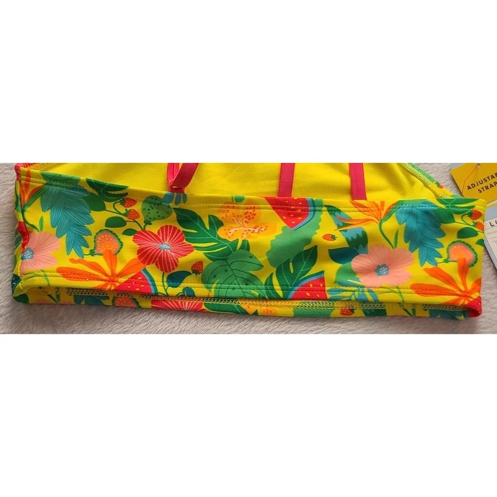 Cat & Jack Girls Yellow Tropical Fruit Bikini Swim Top L 10/12 NWT Sleeveless